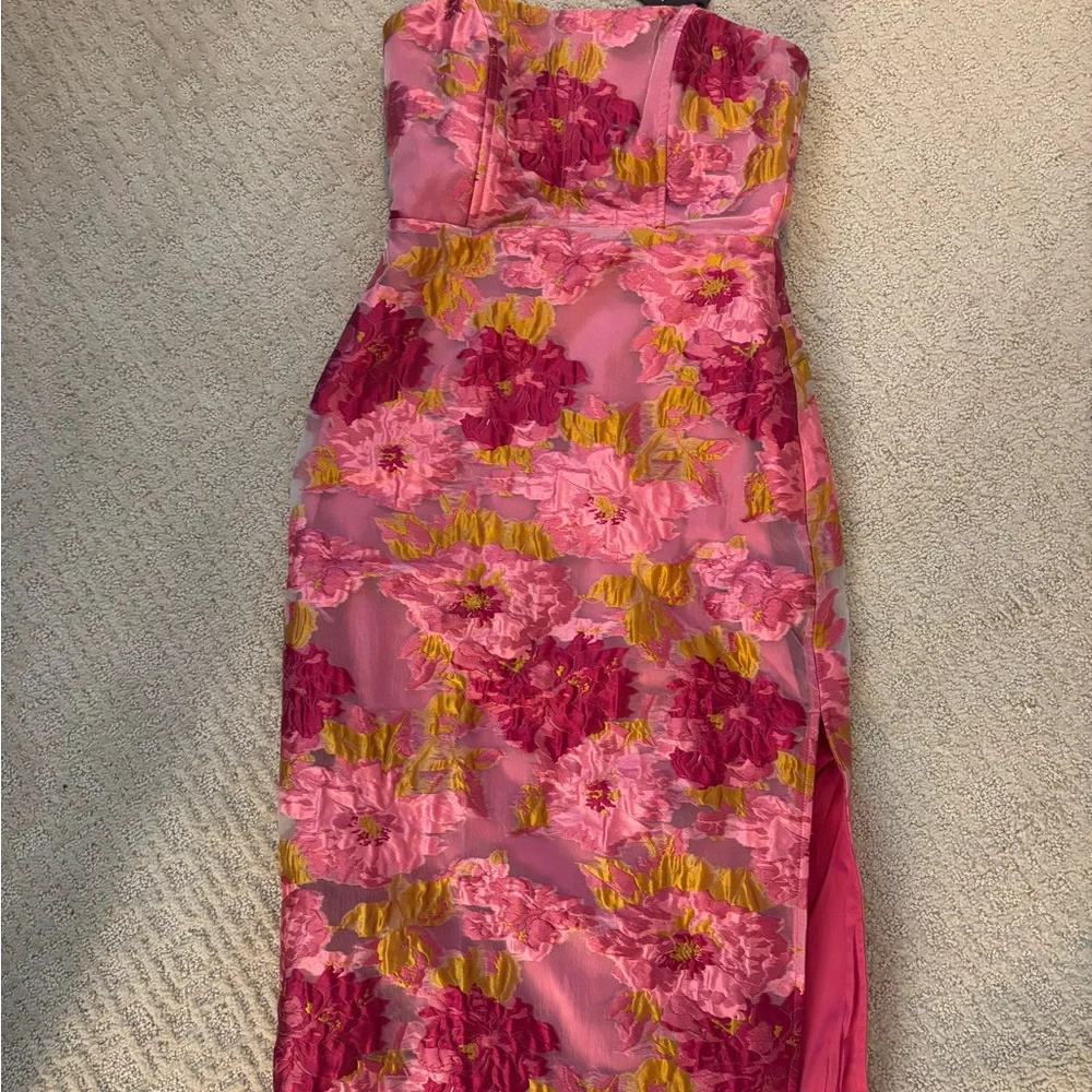 Lulus Upgraded Event Black Jacquard Strapless Bustier Midi Dress - Picture 3 of 4